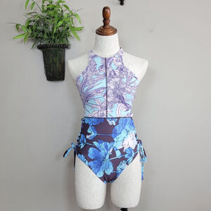 Maaji Santa Catalina Reversible One Piece Cut Out High Neck Purple Swimsuit M